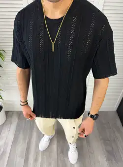 Tricou barbati negru oversize Y223 40-2.3