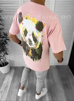 Tricou barbati roz cu imprimeu pe spate oversize B7826 N5-3.1