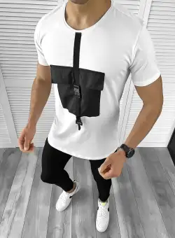 Tricou barbati slim fit alb B1975 N5-3.1