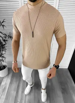 Tricou barbati slim fit crem 12470 16-3