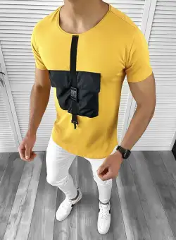 Tricou barbati slim fit galben B1975 N5-4.2