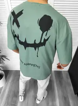 Tricou barbati vernil cu imprimeu pe spate oversize 11815 22A-2.1