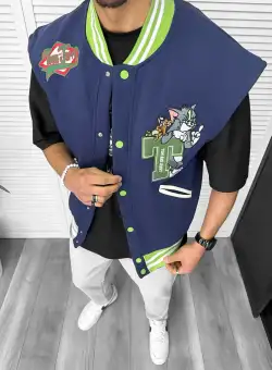 Vesta barbati casual bleumarin cu stickere 11826 25-2.2