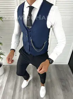 Vesta barbati eleganta slim fit bleumarin V70 105-5 E~