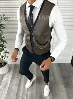 Vesta barbati eleganta slim fit maro V16 107-3/5 E~
