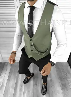 Vesta barbati eleganta slim fit verde B8097 102-2 E~