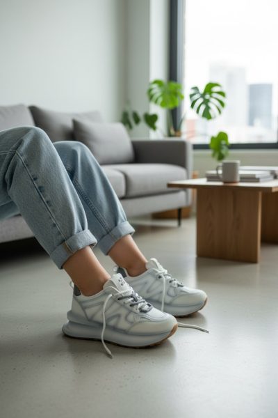 Adidasi dama casual albi cu gri  R01 N9-1