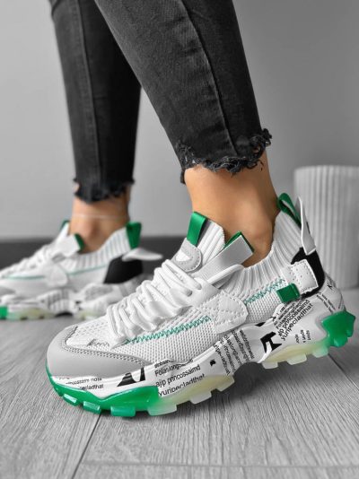 Adidasi dama casual albi cu verde H21 N1-4