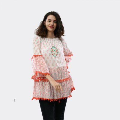 Bluza   Rochie tunica brodata cu imprimeu si ciucuri
