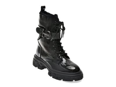 Bocanci GRYXX negri, H416, din piele naturala lacuita