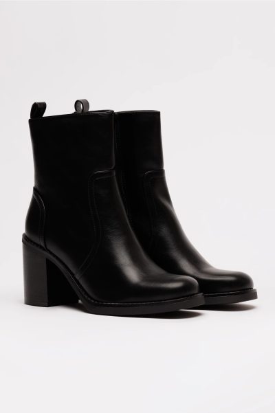 Botine negre din piele ecologica de dama cu toc patrat
