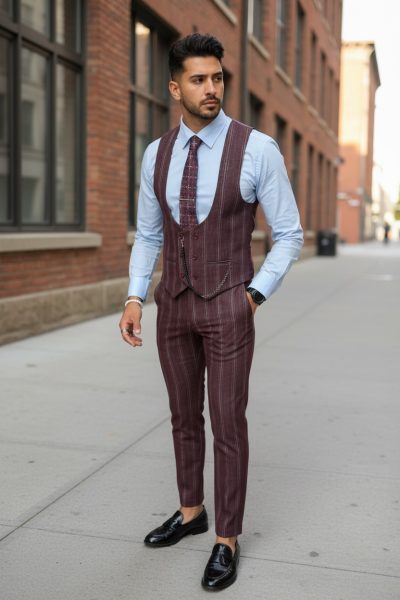 Compleu barbati  Vesta + Pantaloni grena B5517 32-1.2