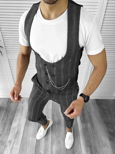 Compleu barbati  Vesta + Pantaloni gri inchis 11614 O2-3.3