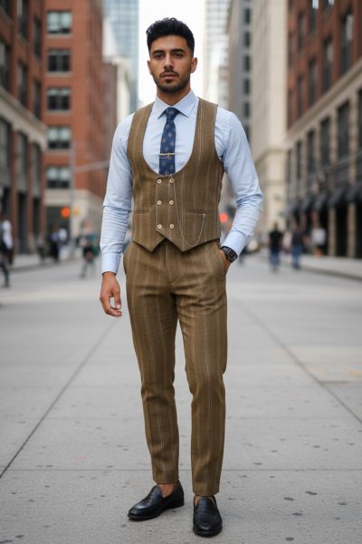 Compleu barbati  Vesta + Pantaloni mustar B5517 90-3