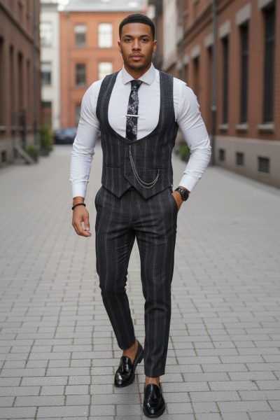 Compleu barbati  Vesta + Pantaloni negru B5517 V3-3