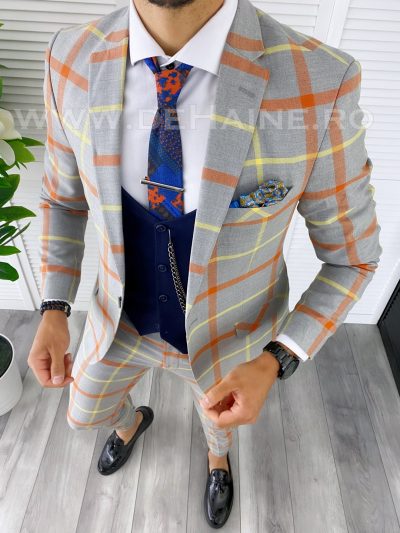 Costum barbati slim fit + Vesta bleumarin B5381 i16