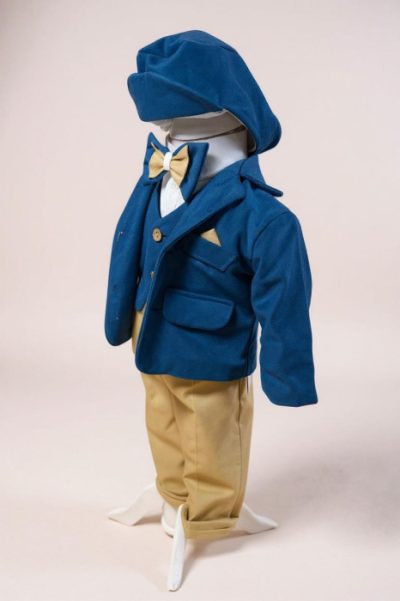 Costum elegant baieti David a    albastru  caramel