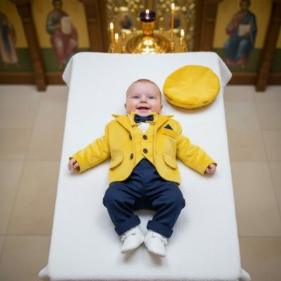 Costum elegant baieti David a    galben  bleumarin