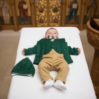 Costum elegant baieti David a    verde  caramel