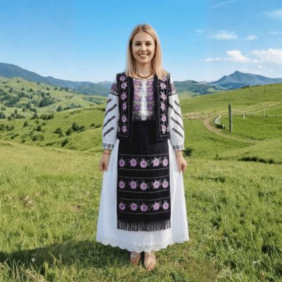 Costum Popular cu broderie traditionala Priscilla 3  Rochie , vesta si fote