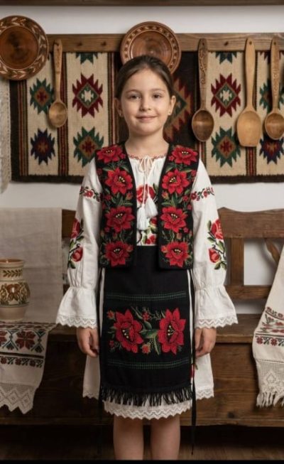 Costum popular Fetite format din rochie, fote si vesta Alexandra
