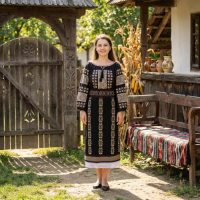 Costum popular format din catrinta , brau si ie - Emilia ( masuri pana la 6XL )