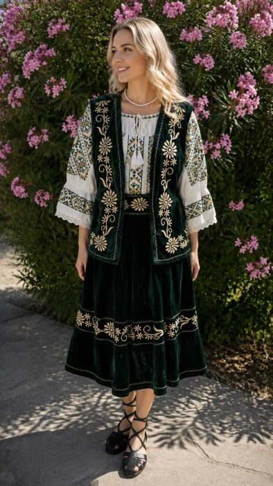 Costum traditional format din ie, fusta si vesta - Carmen 14