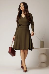 Fusta DY Fashion kaki scurta din tricot cu buzunare