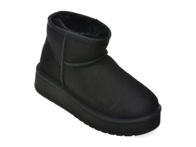 Ghete EMU negre, STINGER MICRO FLATFORM, din piele intoarsa