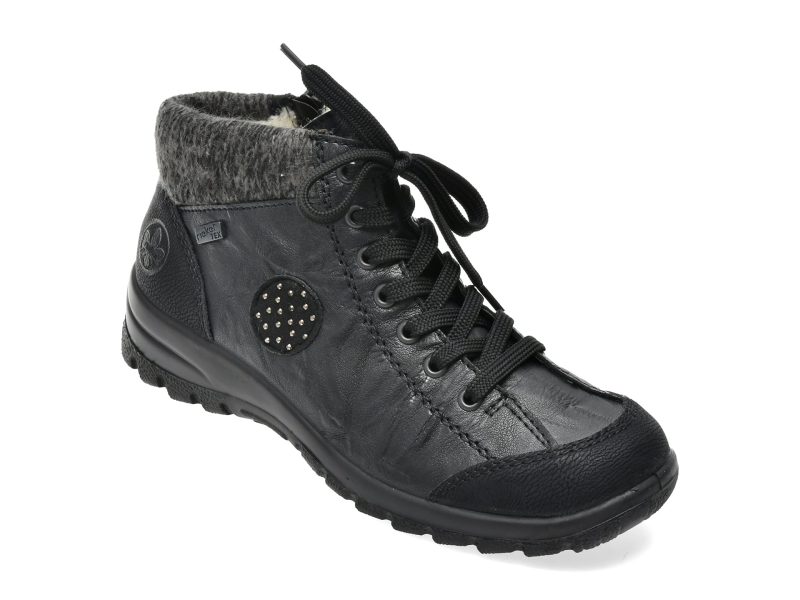 Ghete RIEKER negre, L7110, din piele naturala