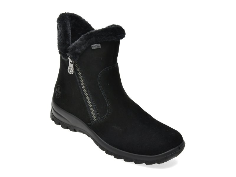 Ghete RIEKER negre, L7162, din piele intoarsa