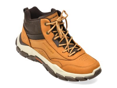 Ghete SKECHERS maro, SANTORO, din piele naturala si material textil