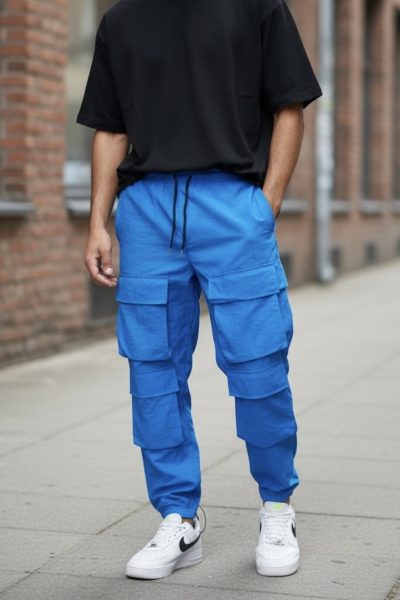Pantaloni de trening cargo  albastri  conici Y239 O2-5.2