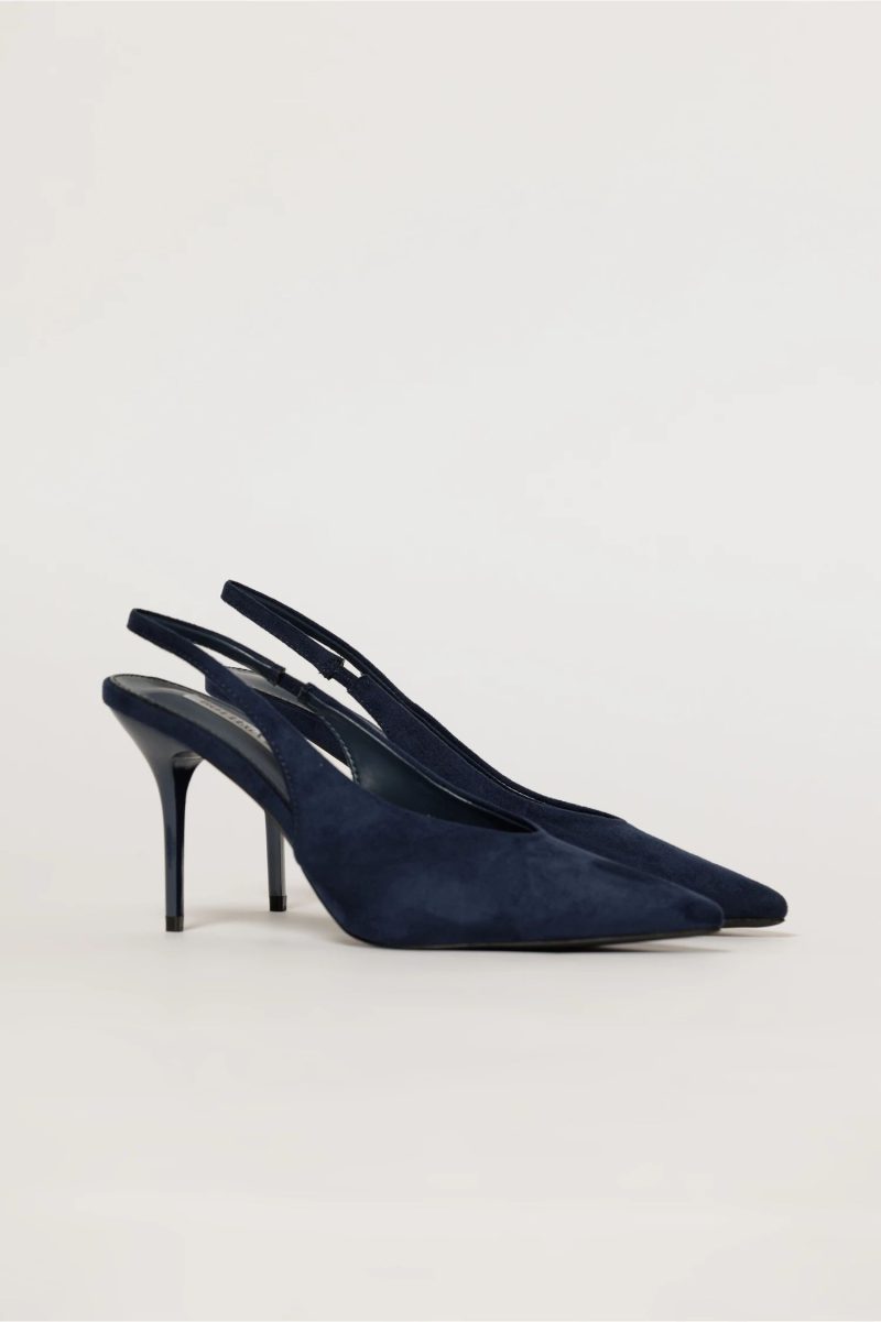 Pantofi bleumarin eleganti din piele intoarsa ecologica si toc stiletto