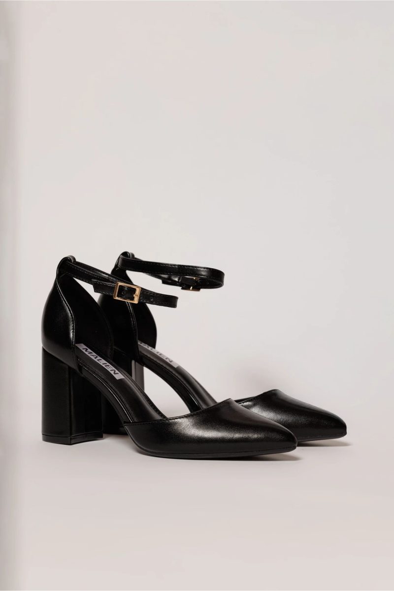 Pantofi eleganti negrii din piele ecologica cu bareta