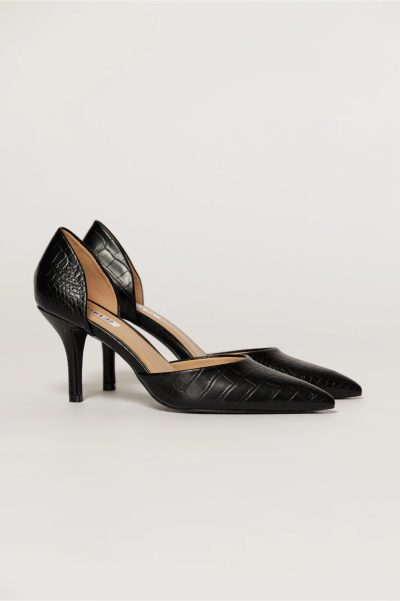 Pantofi negri eleganti din piele ecologica cu model snake