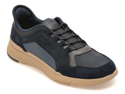 Pantofi sport GEOX bleumarin, U659KA, din piele naturala si material textil
