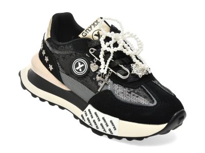 Pantofi sport GRYXX negri, 347, din material textil si piele naturala