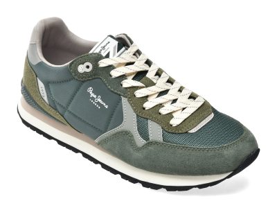 Pantofi sport PEPE JEANS verzi, MS40050, din material textil si piele naturala