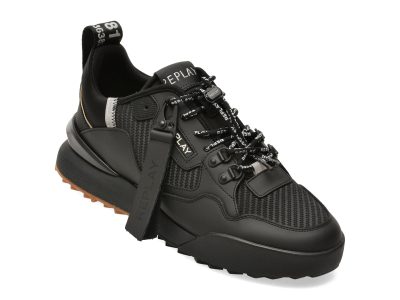 Pantofi sport REPLAY negri, MS8L00L, din material textil si piele naturala