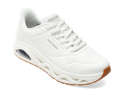 Pantofi sport SKECHERS albi, UNO GLIDE-STEP, din piele ecologica