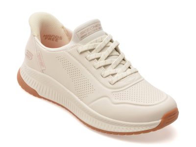 Pantofi sport SKECHERS albi, BOBS SQUAD 4, din piele ecologica