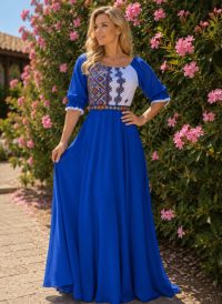 Rochie stilizata cu motive traditionale lunga Magdalena