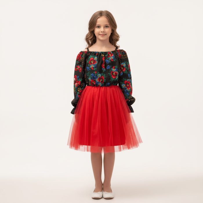 Rochita fetite stilizata traditional cu tulle 3