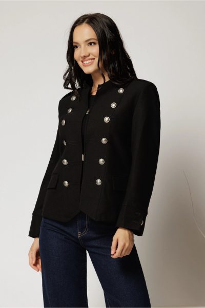 Sacou negru casual cu croi cambrat