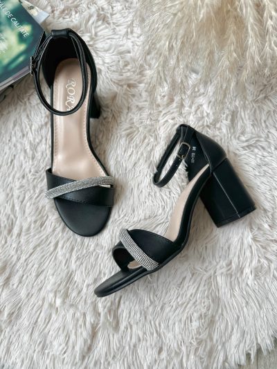 Sandale dama cu toc gros negre GH110  N8-2