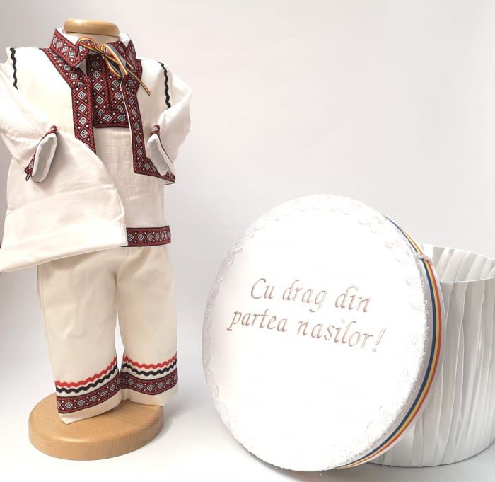 Set Botez Traditional Adi 2 a,     2 piese   costumas traditional si cufar brodat botez