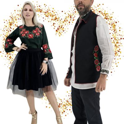 Set Cuplu 625   Vesta cu Broderie si Ie traditionala cu broderie