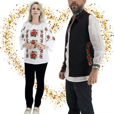 Set Cuplu 626   Vesta cu Broderie si Ie traditionala cu broderie