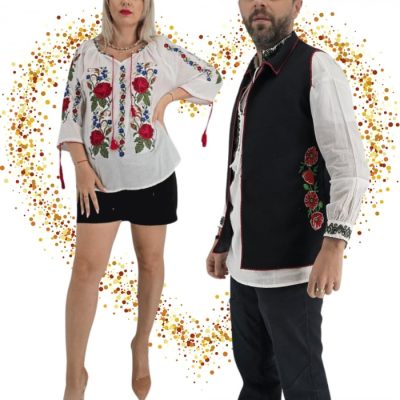 Set Cuplu 627   Vesta cu Broderie si Ie traditionala cu broderie